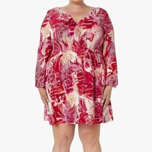 Vibrant Red Floral Flowy Tunic Dress